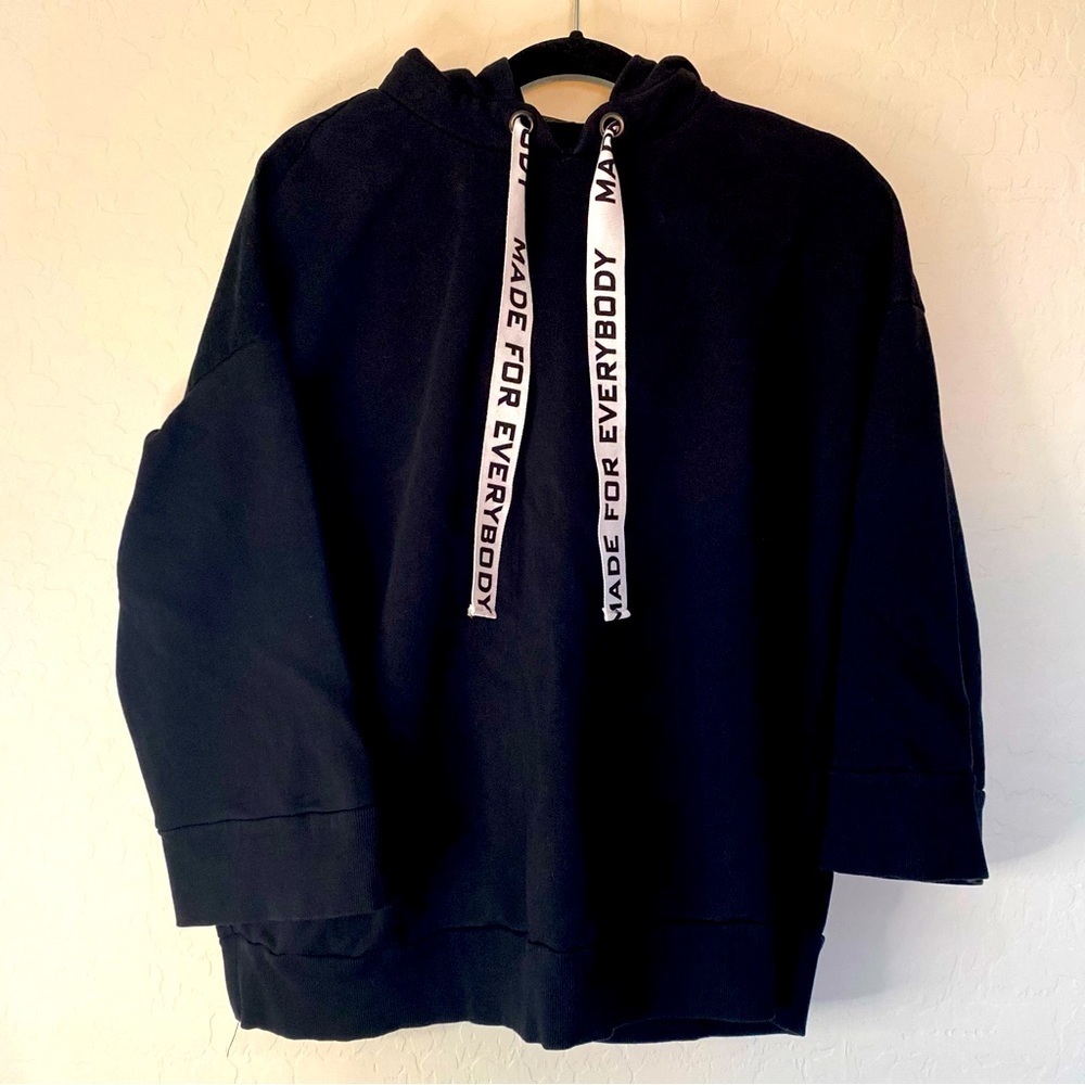 ZARA basic Collection hoodie size S BLACK Made For Everyone 3/4 Sleeve